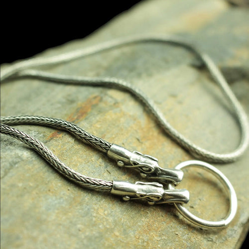 Slim Silver Snake Chain Pendant Necklace with Tromso Dragon Heads