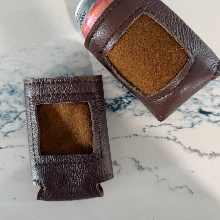 Brown Leather Self-Finishing Can Cooler
