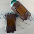 Brown Leather Self-Finishing Slim Can Cooler