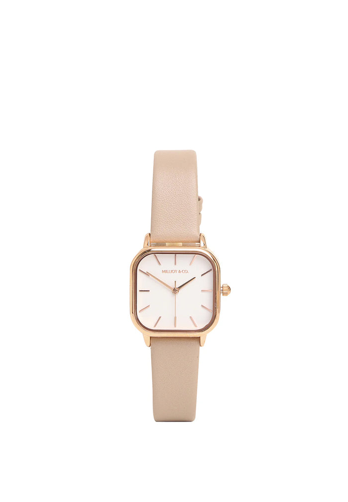 Ainsley Rose Gold Leather Strap Watch (Beige)