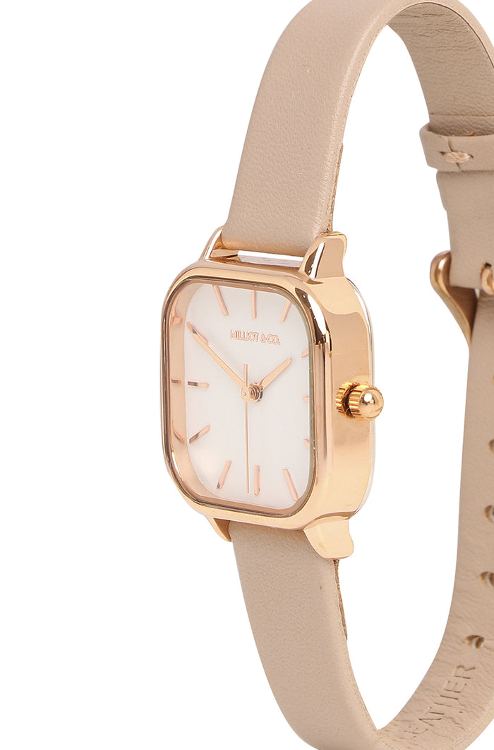 Ainsley Rose Gold Leather Strap Watch (Beige)