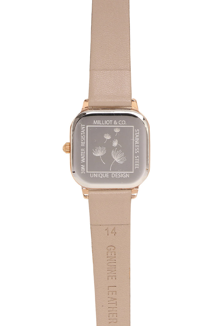 Ainsley Rose Gold Leather Strap Watch (Beige)