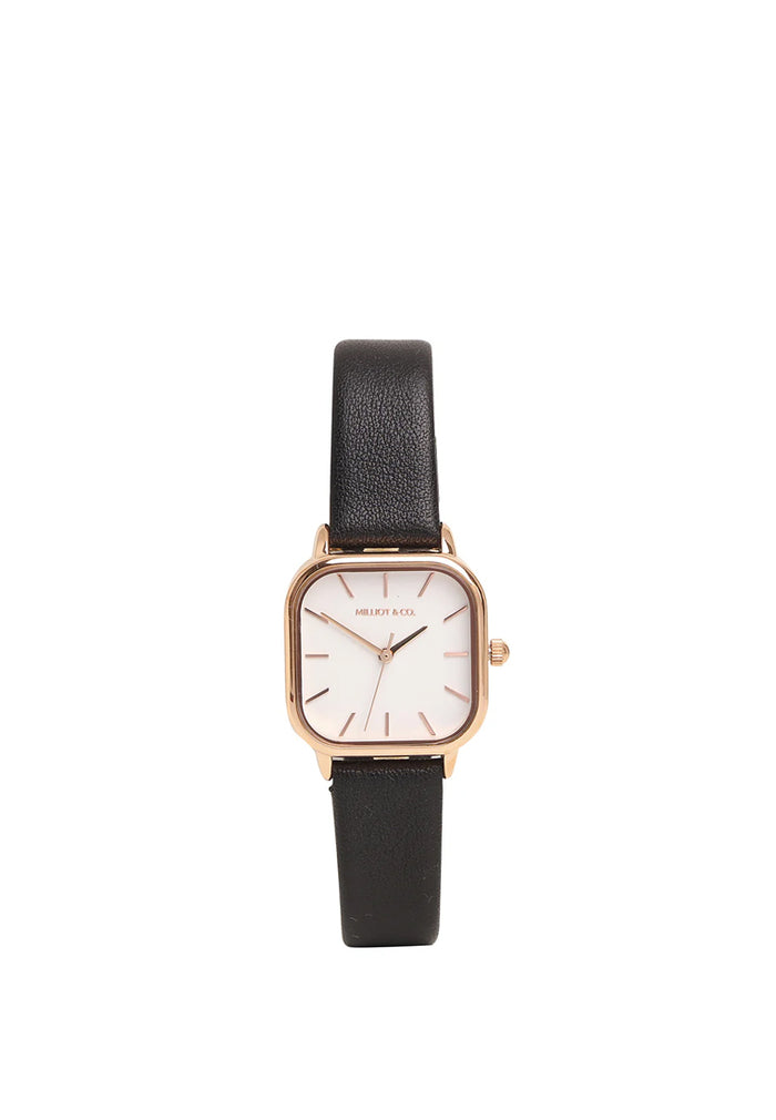 Ainsley Rose Gold Leather Strap Watch (Black)
