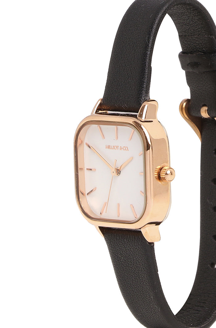 Ainsley Rose Gold Leather Strap Watch (Black)