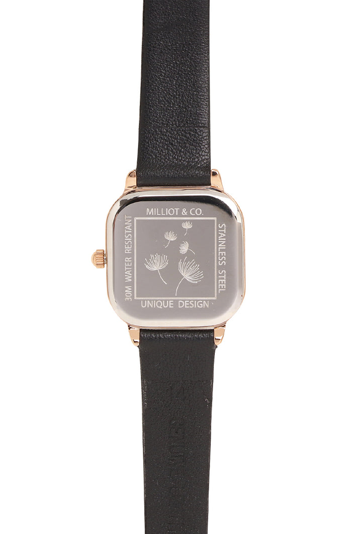 Ainsley Rose Gold Leather Strap Watch (Black)