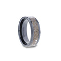 ALLOSAURUS Black Ceramic Flat Beveled Wedding Ring with White Dinosaur Bone Inlay - 8mm