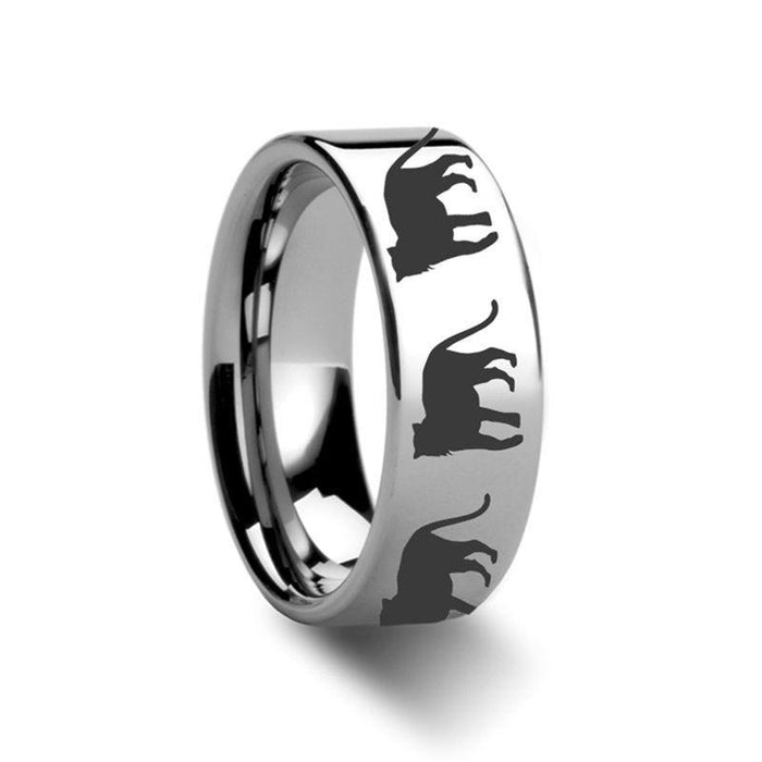 Animal Tiger Print Ring Engraved Flat Tungsten Ring - 4mm - 12mm