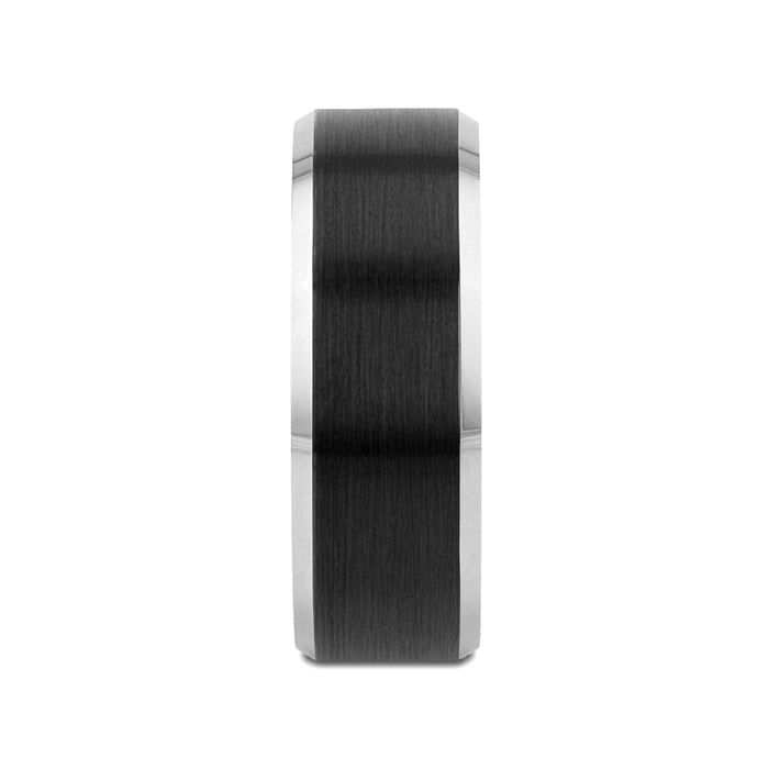 ASTON Black Brushed Center Tungsten Ring with Polished Beveled Edges - 4mm - 10mm