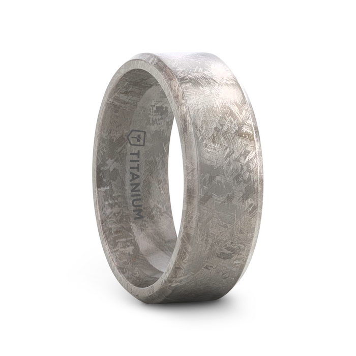 ASTRAIOS Flat Titanium Ring with Beveled Edges and Meteorite Pattern - 8mm