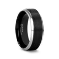 ATNOS Brushed Black Center Polished Beveled Edges Men’s Titanium Wedding Ring - 6mm & 8mm
