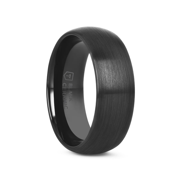 ATTOR Domed Brush Finished Black Ceramic Wedding Band - 4mm - 12mm