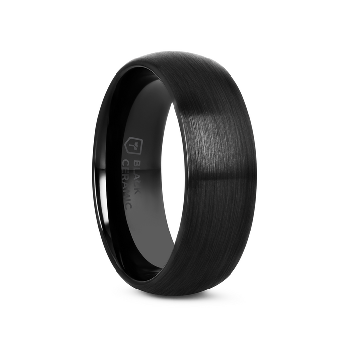 ATTOR Domed Brush Finished Black Ceramic Wedding Band - 4mm - 12mm