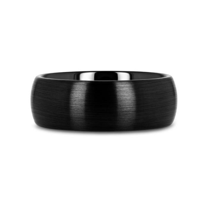 ATTOR Domed Brush Finished Black Ceramic Wedding Band - 4mm - 12mm