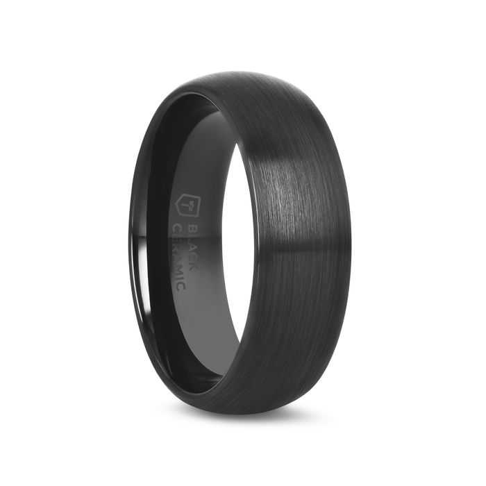 ATTOR Domed Brush Finished Black Ceramic Wedding Band - 4mm - 12mm