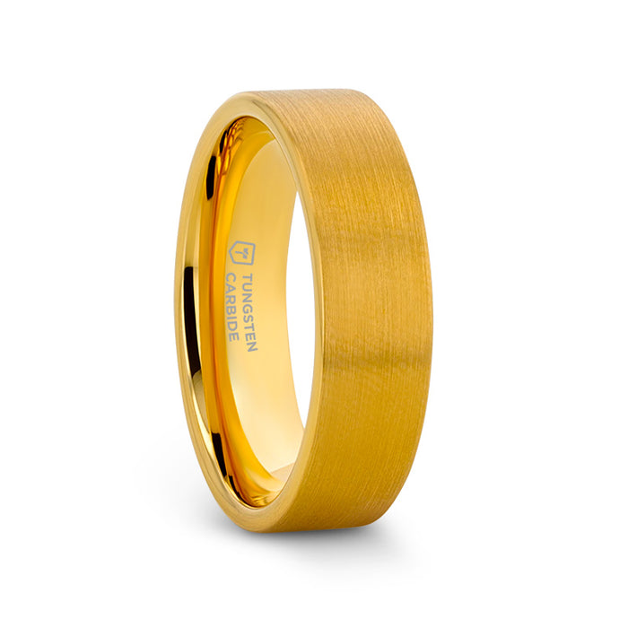 AUDEN Gold Plated Flat Brushed Finished Tungsten Wedding Ring - 6mm & 8mm