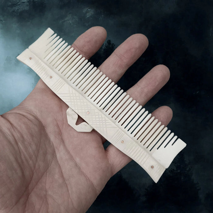 Long Decorated Bone Viking Comb with Hanger in Hand
