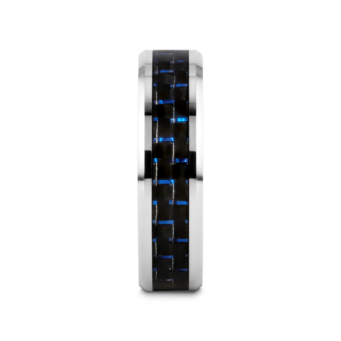 AUXILIUS Tungsten Carbide Ring with Black & Blue Carbon Fiber Inlay - 6mm - 10mm
