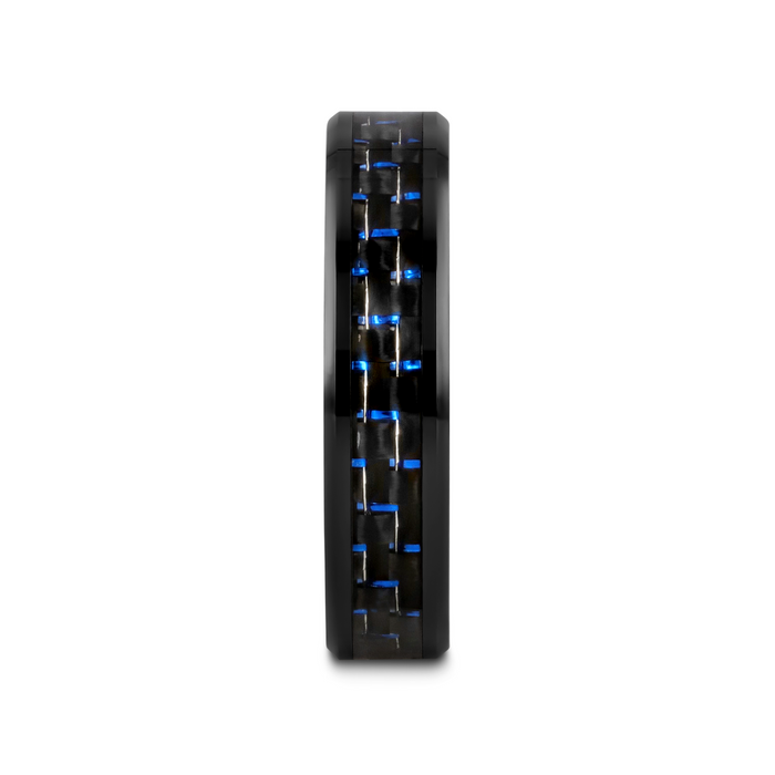 AVITUS Black Beveled Ceramic Ring with Blue & Black Carbon Fiber Inlay - 4mm - 10mm