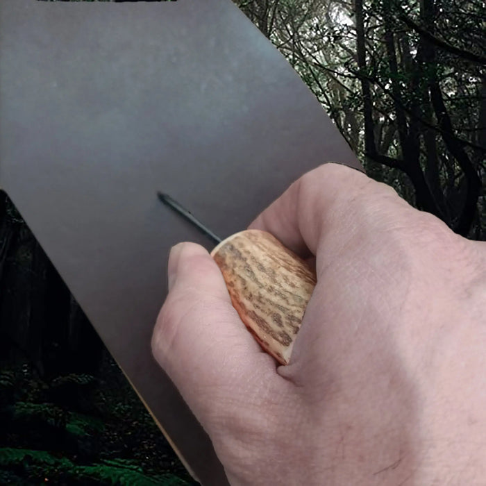 Handmade Leather Awl (Hole Puncher) with Scottish Red Deer Antler Handle in Hand Punching Leather