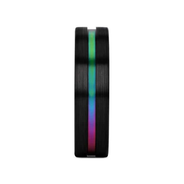 AZURE Flat Black Ceramic Ring Brushed with Rainbow Groove - 4mm - 8mm