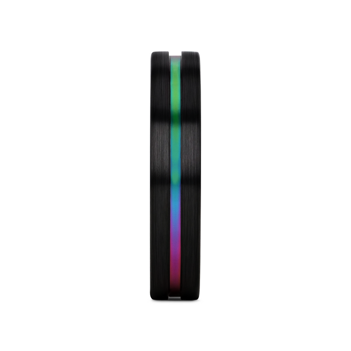 AZURE Flat Black Ceramic Ring Brushed with Rainbow Groove - 4mm - 8mm
