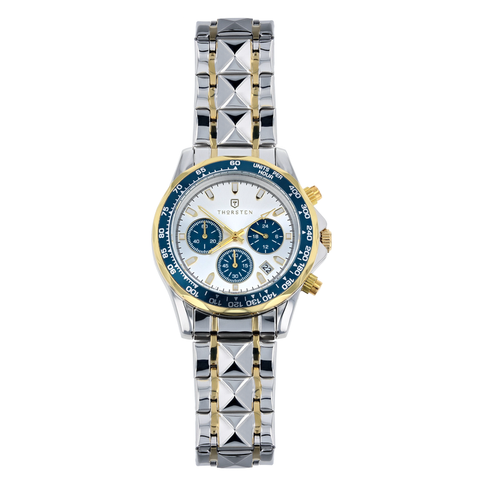 BARON Silver Aqua Triple Sub-dial with Silver Band Watch