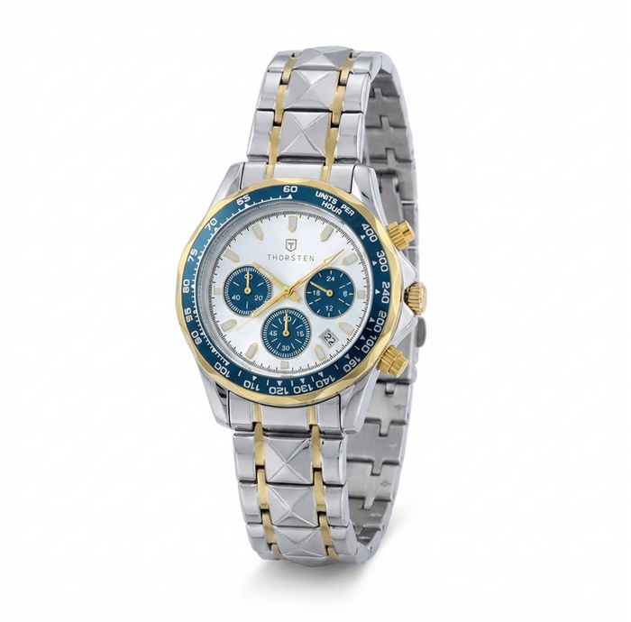 BARON Silver Aqua Triple Sub-dial with Silver Band Watch