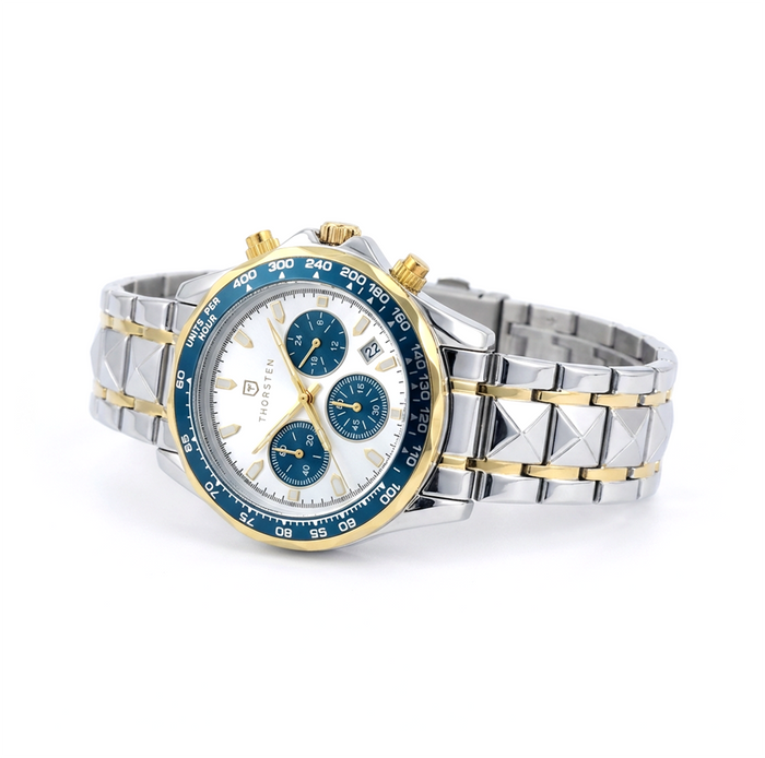 BARON Silver Aqua Triple Sub-dial with Silver Band Watch