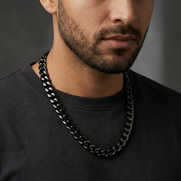 Black Stainless Steel 14mm Cuban Chain - 22 Inch