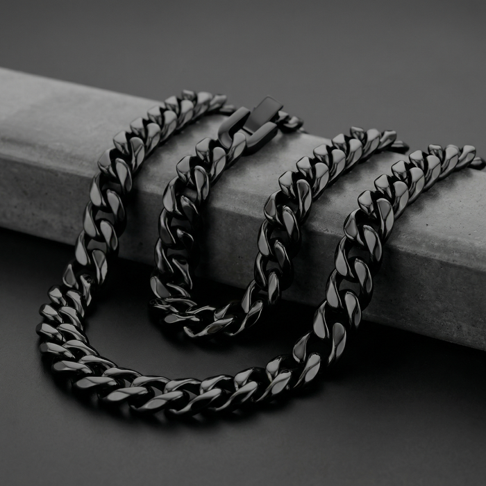 Black Stainless Steel 14mm Cuban Chain - 22 Inch