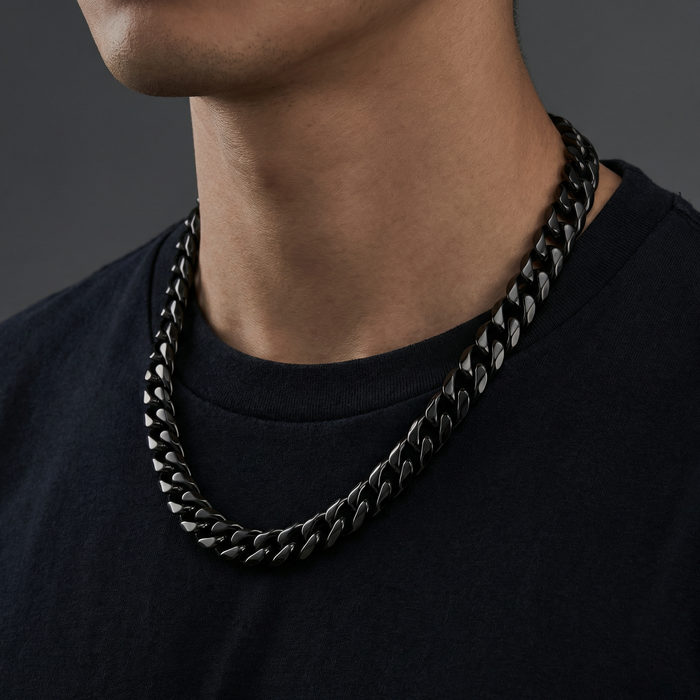 Black Stainless Steel 14mm Cuban Chain - 22 Inch