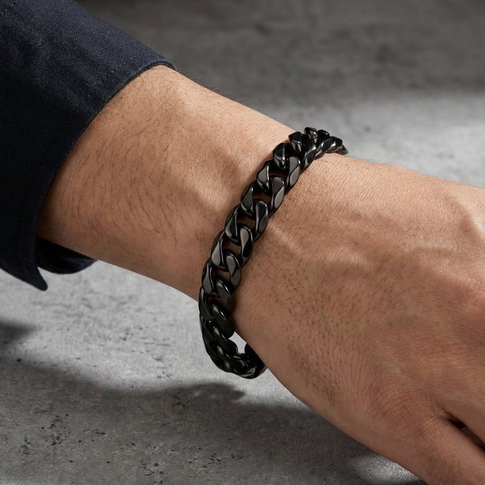 Black Stainless Steel 14mm Cuban Chain - 9 Inch