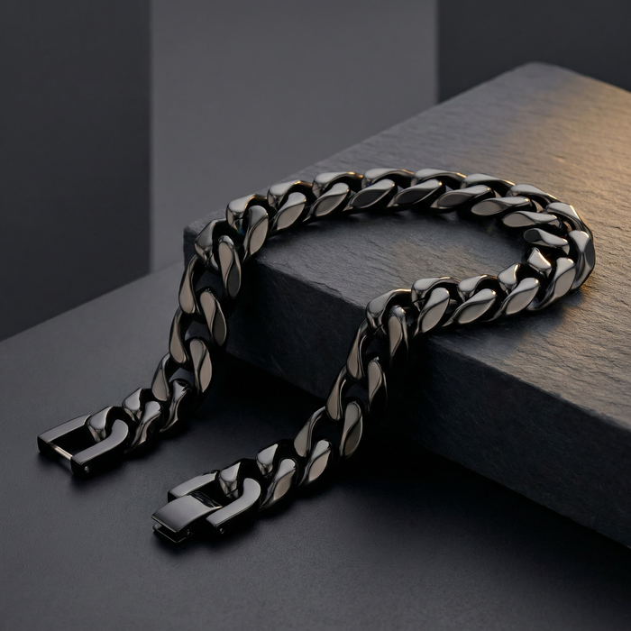 Black Stainless Steel 14mm Cuban Chain - 9 Inch