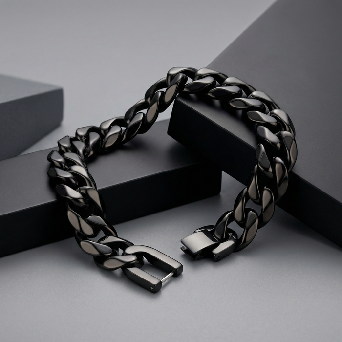 Black Stainless Steel 14mm Cuban Chain - 9 Inch