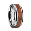 BODHI Men’s Polished Finish Beveled Edges Tungsten Wedding Band with Orange Goldstone Inlay - 8mm