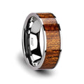 BOLO Flat Tungsten Carbide Band with Exotic Mahogany Hard Wood Inlay and Polished Edges - 8mm