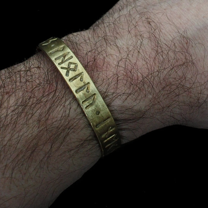 Bronze Runic Viking Bracelet Wearing - New Viking Jewelry