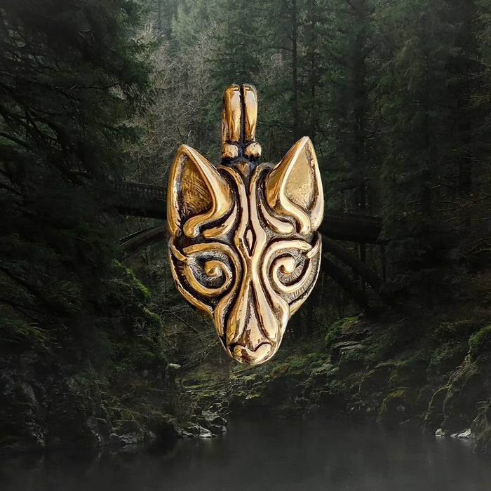 Bronze Borre Style Viking Wolf Head Pendant