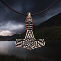 Replica Bronze Viking Age Thor's Hammer Pendant from Sweden with Raven Head on Leather Cord