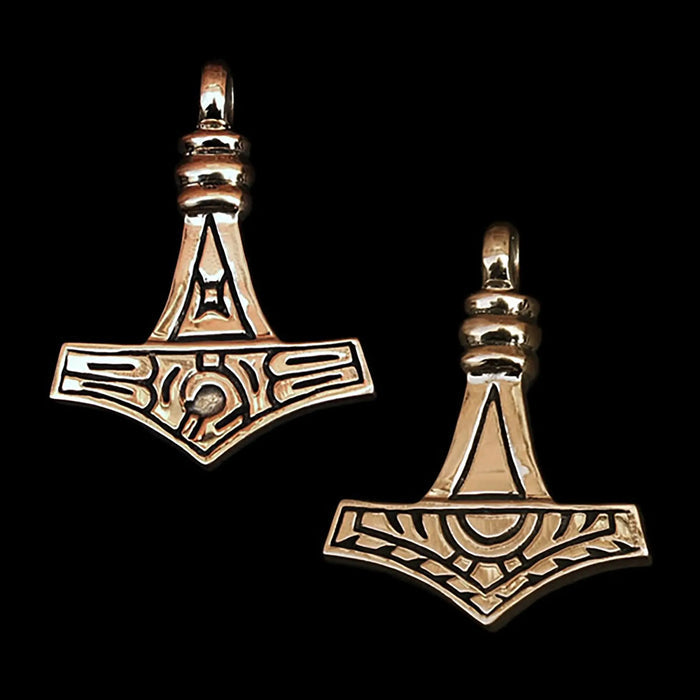 Bronze Gotland Replica Thors Hammer Pendant - Front and Back
