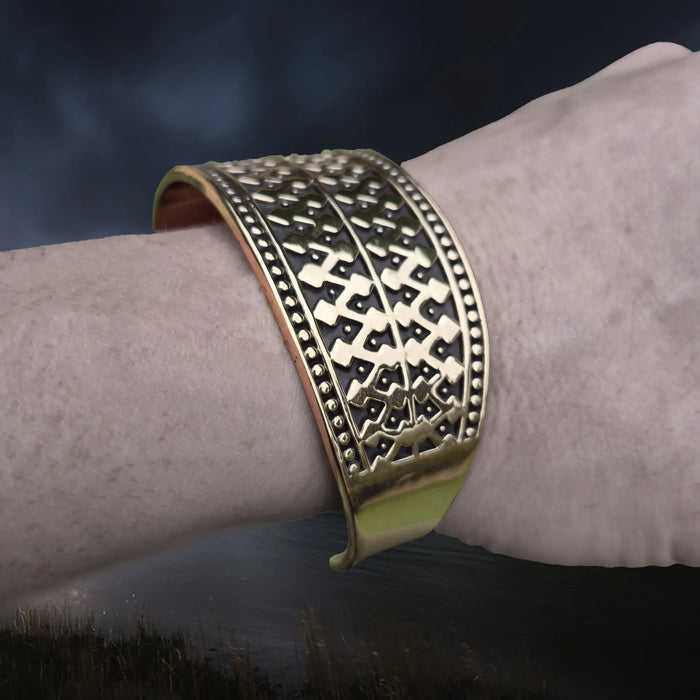 Bronze Hiberno-Norse Viking Bracelet / Arm Ring Replica with 1 Dot Design on Wrist - Side View
