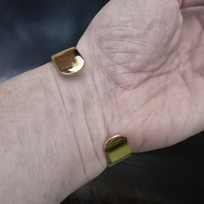 Bronze Hiberno-Norse Viking Bracelet / Arm Ring Replica with 4 Dot Design onb Wrist - Back View