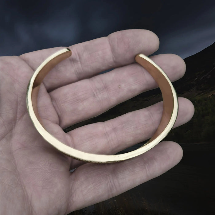 Bronze Hiberno-Norse Viking Bracelet / Arm Ring Replica with 5 Dot Design on Hand - Above View