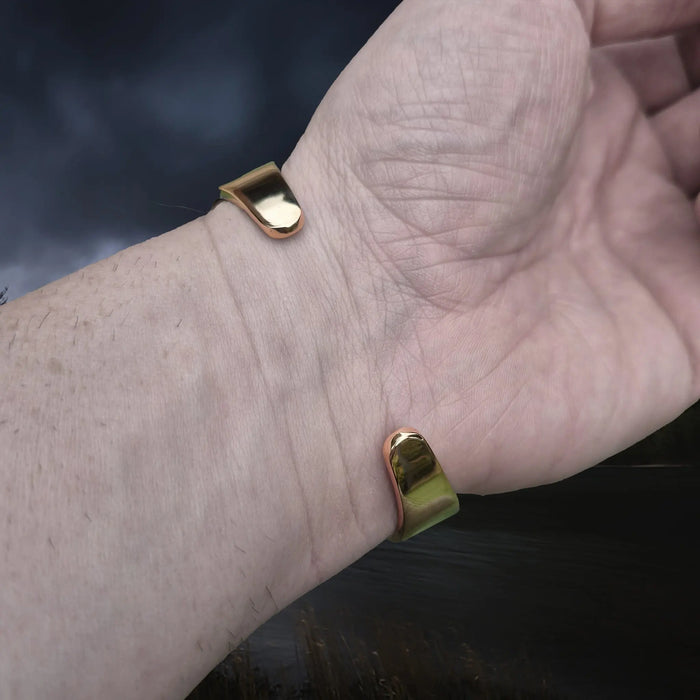 Bronze Hiberno-Norse Viking Bracelet / Arm Ring Replica with 5 Dot Design on Wrist - Back View