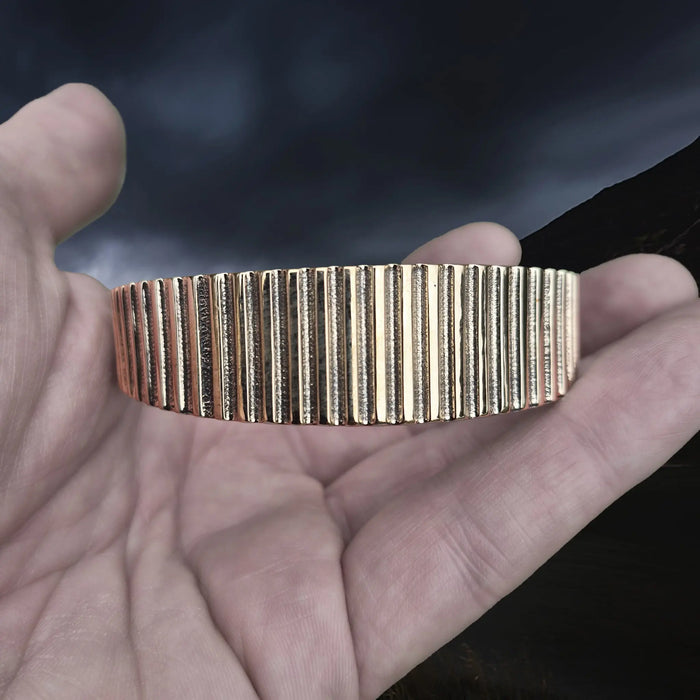 Bronze Hiberno-Norse Viking Bracelet / Arm Ring Replica with Ridge Design in Hand