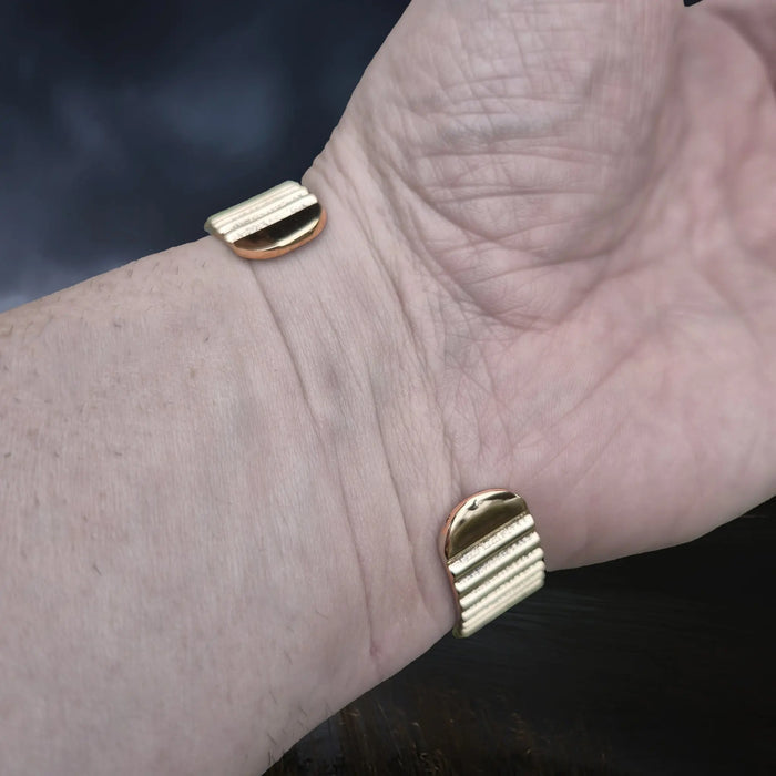 Bronze Hiberno-Norse Viking Bracelet / Arm Ring Replica with Ridge Design on Wrist - Back View