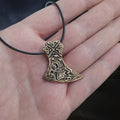 Bronze Knotwork Axe Head Pendant on Leather Thong on hand