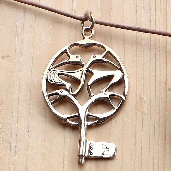 Bronze Large Round Viking Key Pendant from Uppakra on Leather Thong
