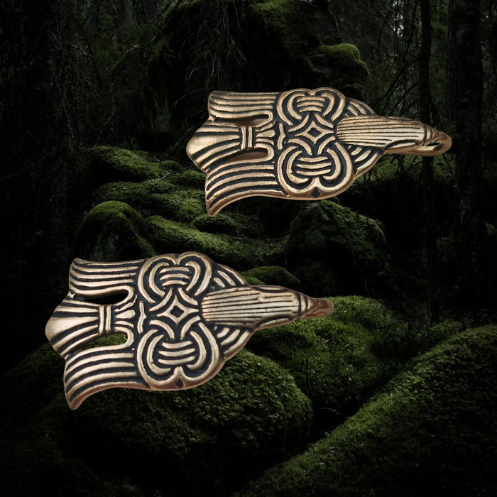 Bronze Raven Viking Leg Wrap Hooks - Pair - Side View