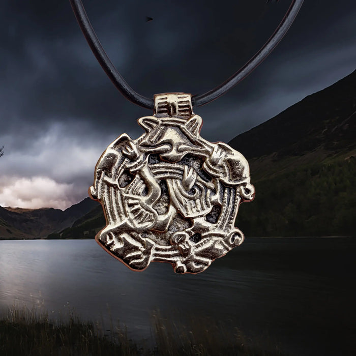 Solid Bronze Replica Viking Gripping Beats Pendant from&nbsp; 10th century Sweden on Leather Cord